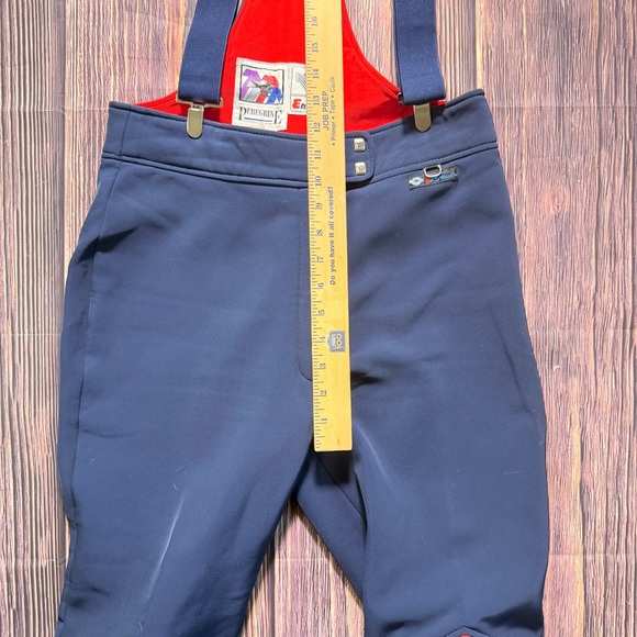 Vintage 80s Peregrine Ski Bibs Women 14 Navy & Red Pants Adjustable Wool Blend - Picture 6 of 8